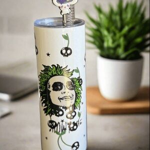 Beetlejuice Skull Design Tumbler with Green Accents